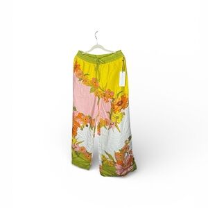 Wide-Leg Floral Colorblock Pants - Yellow, Pink & White